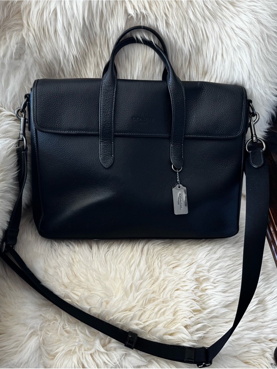 Coach Other - Coach Black Leather portfolio Briefcase with Detachable Strap